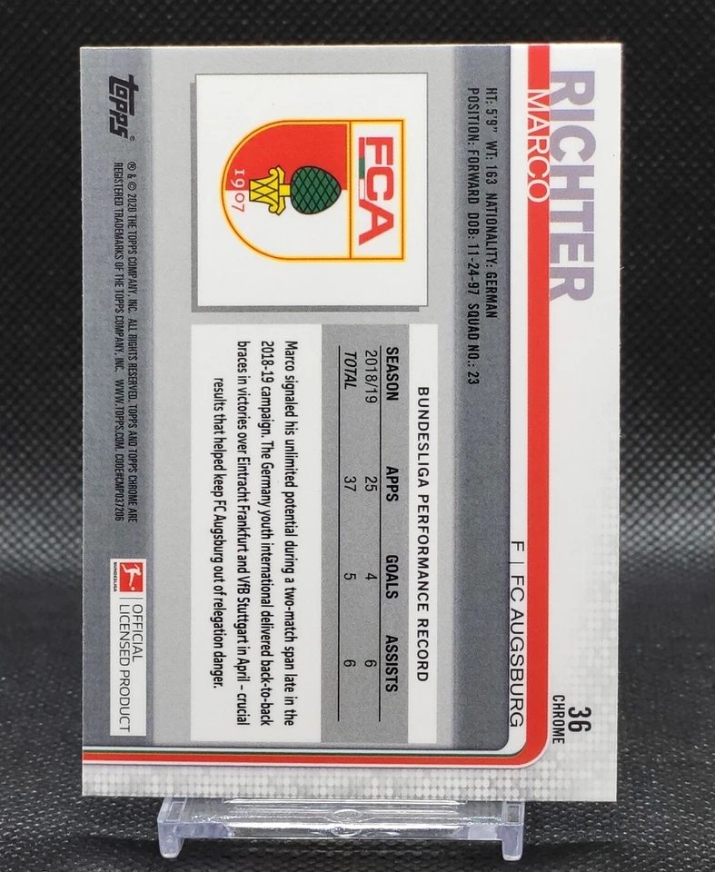 2019-20 Topps Chrome Bundesliga Marco Richter #36 FC Augsburg - Imagem 2 de 2