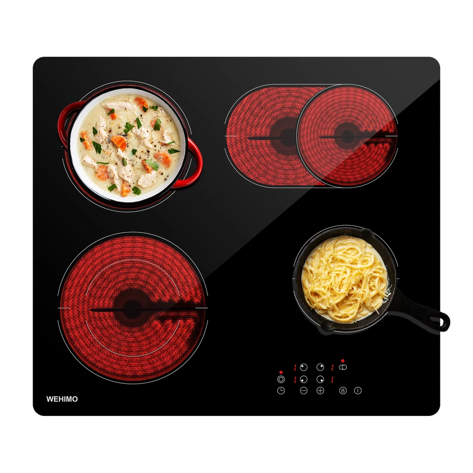 Glaskeramik Kochfeld 4 Zonen Platten Kochplatte 59 cm kochfeld Autark rahmenlos