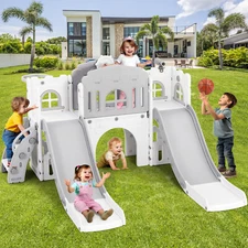 JOYLDIAS Double Slide Toddler Playground Playset Kids Gifts w/ Climber,Telescope