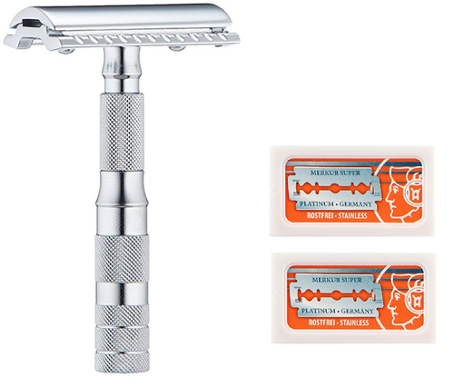 Merkur Viaje Safety Razor Con Barra Y Bolsa De Cuero #210 + 20 Cuchillas |  eBay