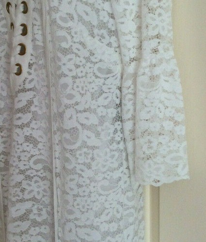 KENSIE Size S Lace-Up Dress White Lace 3/4 Bell Sleeve Lined NWT - $99 - Picture 4 of 7