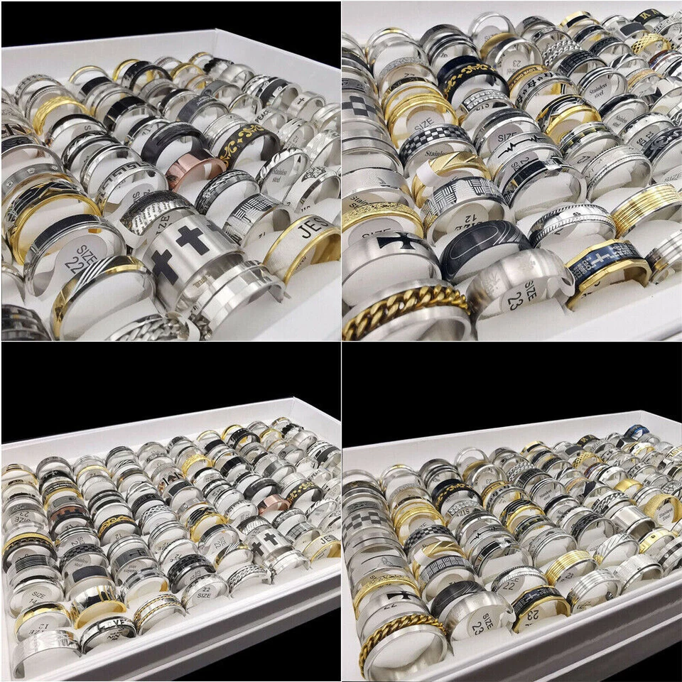 5-100pcs Wholesale Stainless Steel Mixed Rings Bulk Finger Band Ring Jewelry Lot - Image 4 of 4