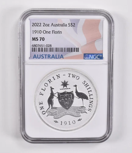 MS70 2022 Australia 2 Dollars Silver 1910 1 Florin NGC Australia Label