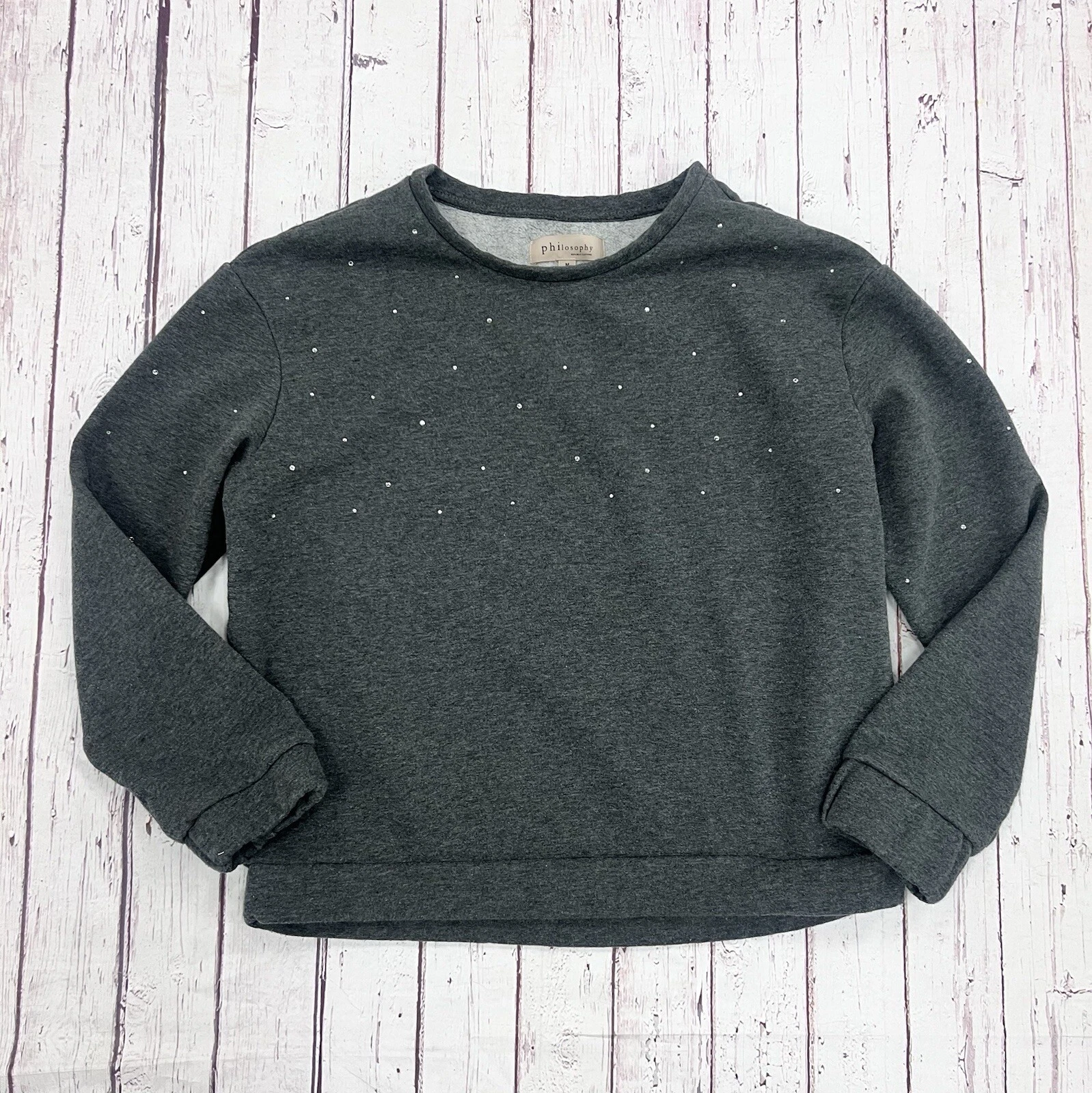 VETEMENTS Felpa girocollo donna grigia con brillantini di cristallo taglia media