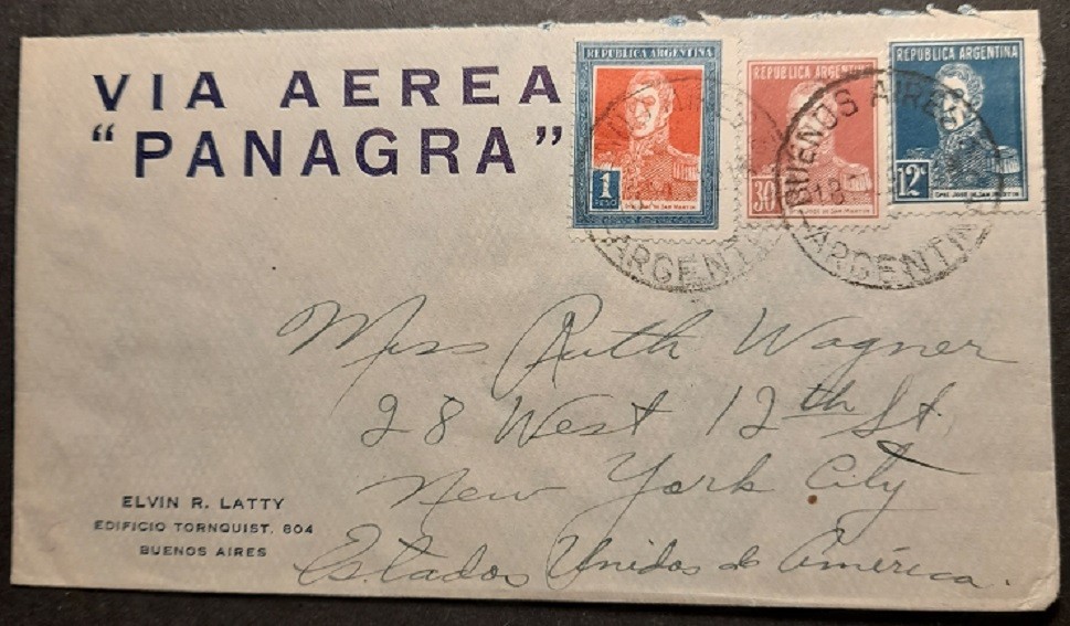 Argentina to USA 1931 early air cover via Panagra