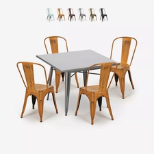 set cucina bistrot 4 sedie vintage stile tavolo industriale 80x80cm state