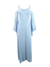 Betsy & Adam Women's Long Chiffon Cold-Shoulder Dress (6, Dusty Blue)