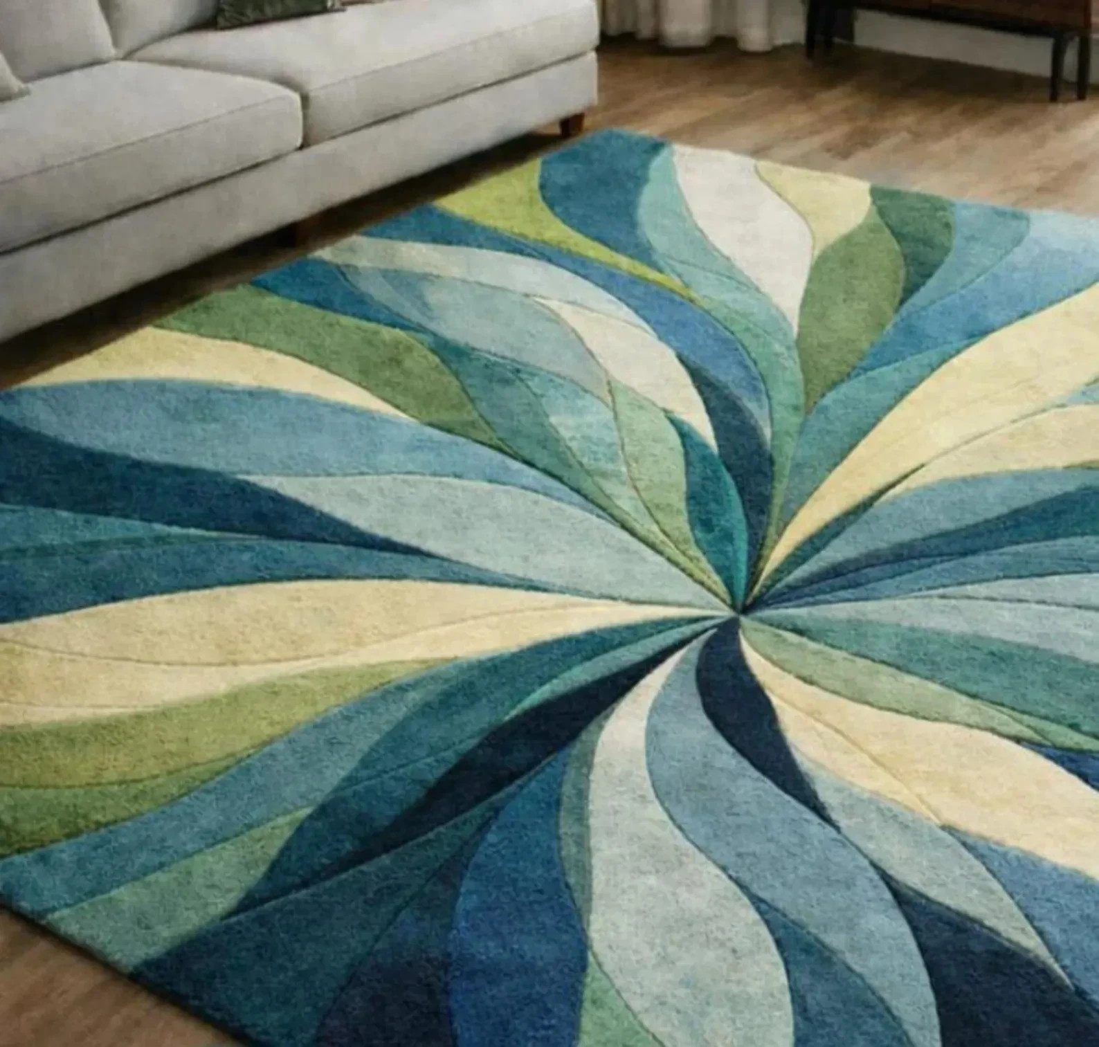 Blue Green Abstract Hand Tufted Wool Area Rug