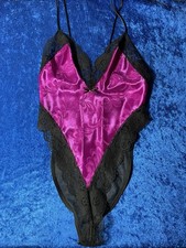 Vintage Intimate Moments Lingerie Shiny Purple Nylon Lace Sheer Mesh Teddy Med