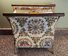 Sewing Basket Wooden Folding Frame Yarn Caddy Holder Knitting Vintage MCM