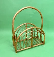 Vintage 70s Bent Bamboo Magazine Rack Boho Jungalow Art Deco Tropical Decor