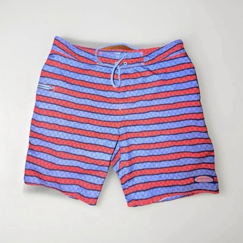 EUC Men’s Vineyard Vines Angler Stripe Jetty Red Swim 7”  Board Shorts Size 35