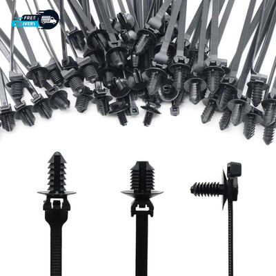 Assorted Push Mount Cable Zip Ties with Push Pin for Automotive Trailer Boat