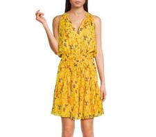 NWT A.L.C. Courtney Silk Mini Dress Yellow Multi SZ 4 $495