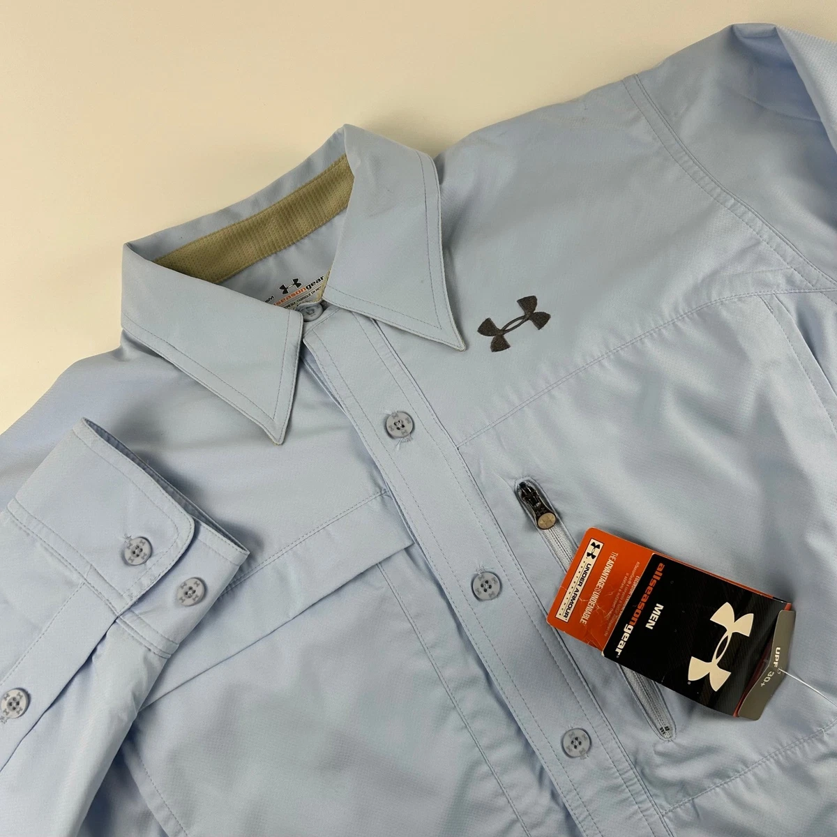 Camisa de pesca Under Armour para hombre S AllSeasonGear ventilada azul manga larga UPF NUEVA CON ETIQUETAS