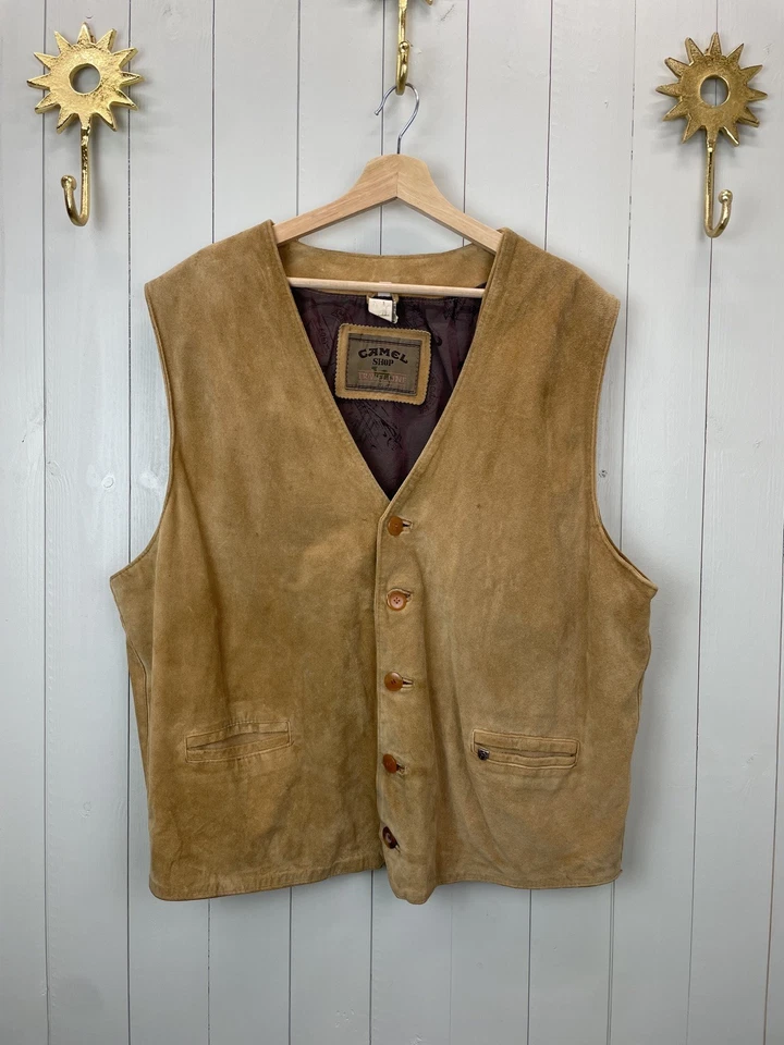 Vintage Size 3XL 16-20 Tan Brown Genuine Suede Leather Waistcoat Camel - Image 4 of 4
