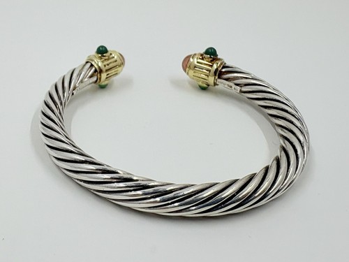 David Yurman Sterling & 14k Y Gold Bangle Bracelet Renaissance Collection 7 inch - Picture 8 of 13