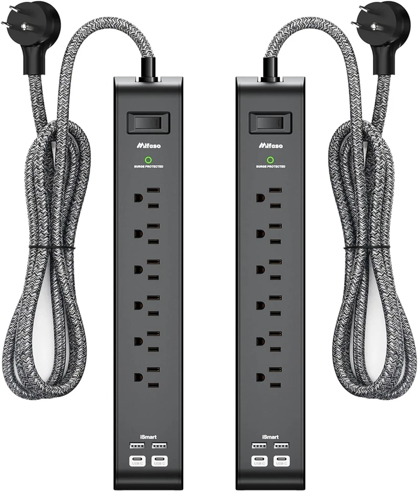 15FT Power Strip with USB Ports - Surge Protector, 6 Outlets - Image 3 of 4