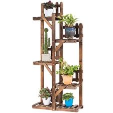 Costway 5-Tier Flower Rack Wood Plant Stand 6 Pots Display Shelf Rack