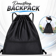 Lightweight Drawstring Backpack Zipper Pocket Sports Gym Travel Bag Outdoor Pack