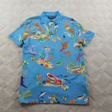 Polo Ralph Lauren Custom Slim Fit Bear Sea Print Mesh Polo Shirt Mens Medium