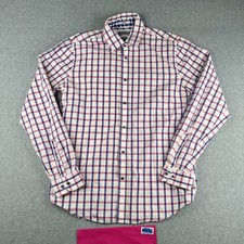 Express Shirt Medium Blue Pink Check Fitted Casual Button Up Long Sleeve Mens
