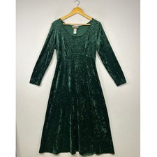 Whimsigoth Dana Scott Womens Medium Green Crushed Velvet Empire Waist Midi Dress