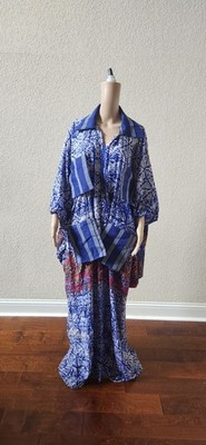 Women's African Print Modern Rich Auntie Adire with Aso-oke One-size Bubu Dress