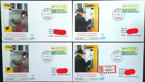 Federal Republic of Germany ATM 1 on 4 x Jewelry FDC First Day from Shipping Point Set vs 6