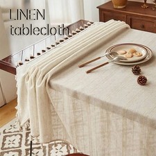 Original Color Linen Tablecloths Fabric Tassel Tablecloth Dust-Proof Table Cover
