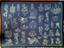 1920s percy waters blue print antique tattoo flash sheet M 18x24 giclee print