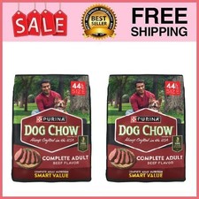 2 BOLSAS Purina Dog Chow Comida Seca Completa para Perros Adultos, Sabor Croquetas Carne, Bolsa de 44 lb