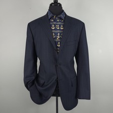 Vintage Polo Ralph Lauren Blazer Mens 42L Blue Pinstripe Wool Suit Jacket Italy