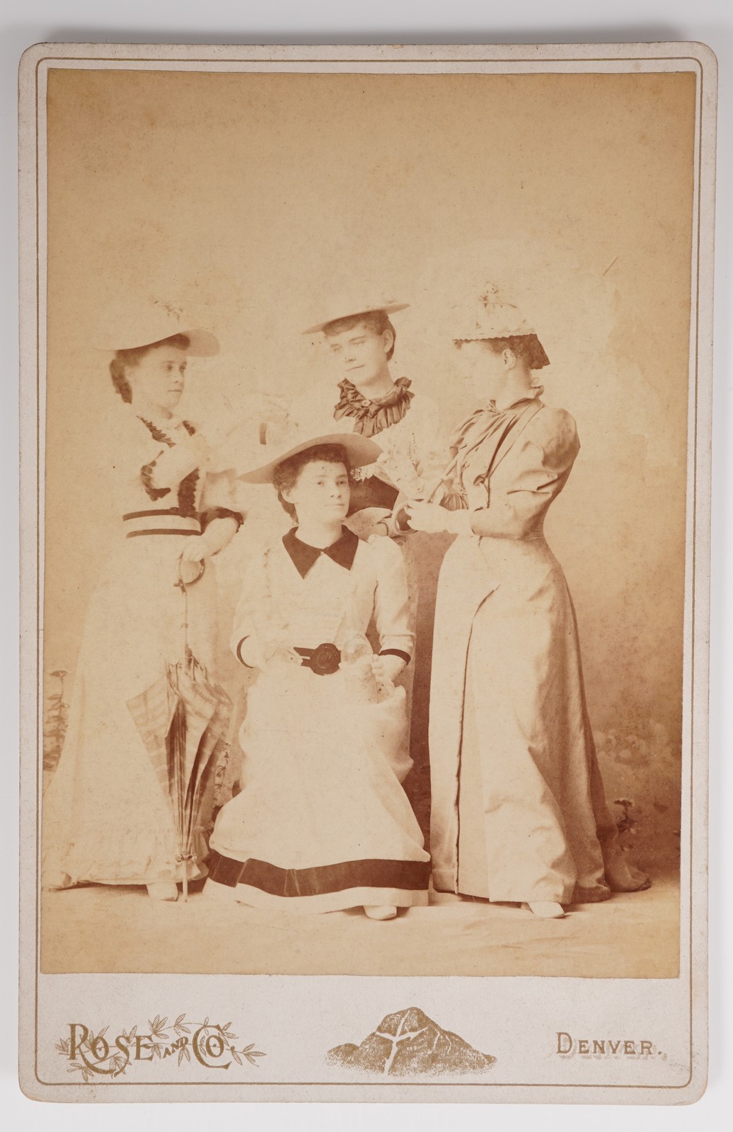 Cabinet Card Rose & Co. Four Young Ladies In Victorian Dresses & Hats Denver CO.