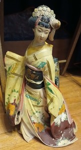 Japanese Female Geisha Figurine Earthenware Vtg