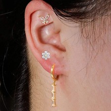 3pcs/set Cute CZ Butterfly Flowers Stud Earrings for Women Gold Color