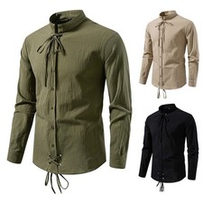 Medieval Mens Shirt Halloween Shirt Pirate Shirt Front Lace Up Shirt Viking Tops
