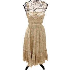 Rare Vtg 70s GUNNE SAX Floral Lace Maxi Boho Cottagecore Prairie Dress - XS