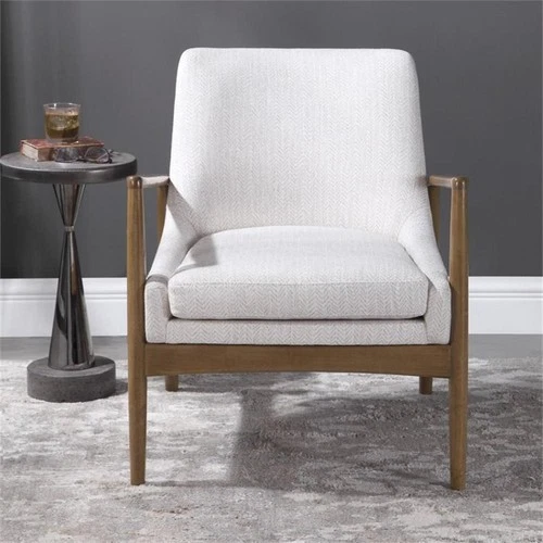Uttermost Bev Farmhouse Wood and Fabric Accent Chair in White/Taupe - Picture 9 of 10