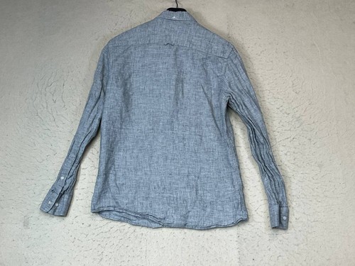 NORDSTROM Blue 100% Linen Long Sleeve Button up Shirt Medium classic fit - Picture 2 of 9