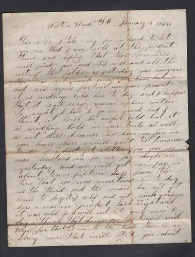CIVIL WAR LETTER - 76th PA Vols - Picket Duty & Mail Boats at Hilton Head, SC