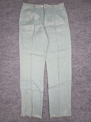 Graciela Naum Pants Trousers Women's 40 (FITS 32x31) Green 100% Linen Pleated