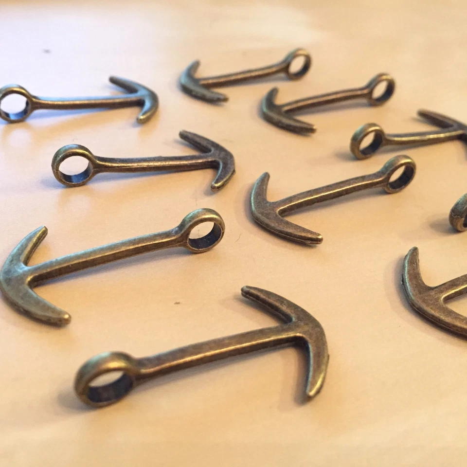 Juego de 20 dijes de gancho de anclaje de bronce - 1 1/4" - agujero de 5 mm - vendedor de EE. UU. - Paracord Foto 2 de 4