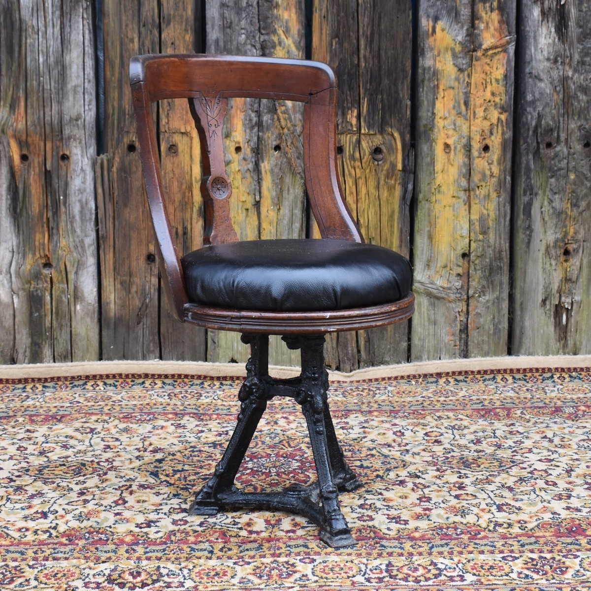 Antique Steamer Ship Mahogany Cast Iron Dining Room Swivel Desk Library  Chair