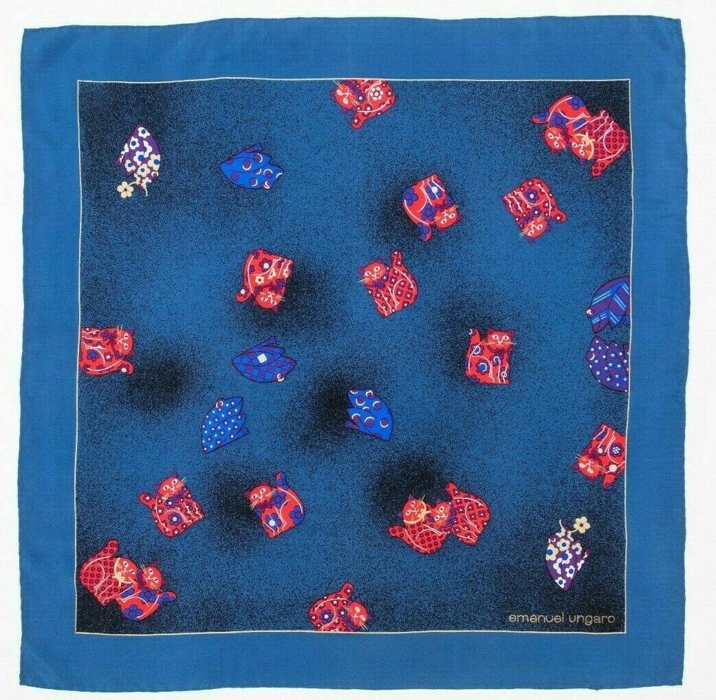 Foulard Authentique Emanuel Ungaro En Soie 100% - Motif Floral Multicolore, Vintage, Occasion Bon état