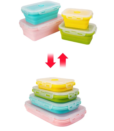 4er Set Faltbare Frischhalteboxen Silikon-Faltschalen mit luftdichten Deckel - Bild 6 von 27