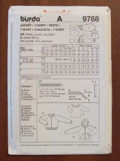 BURDA PATTERN - 9768 GIRL'S TEEN JACKET HOODIE TOP T-SHIRT JUNIOR 11-16jun UNCUT - Image 2 of 2
