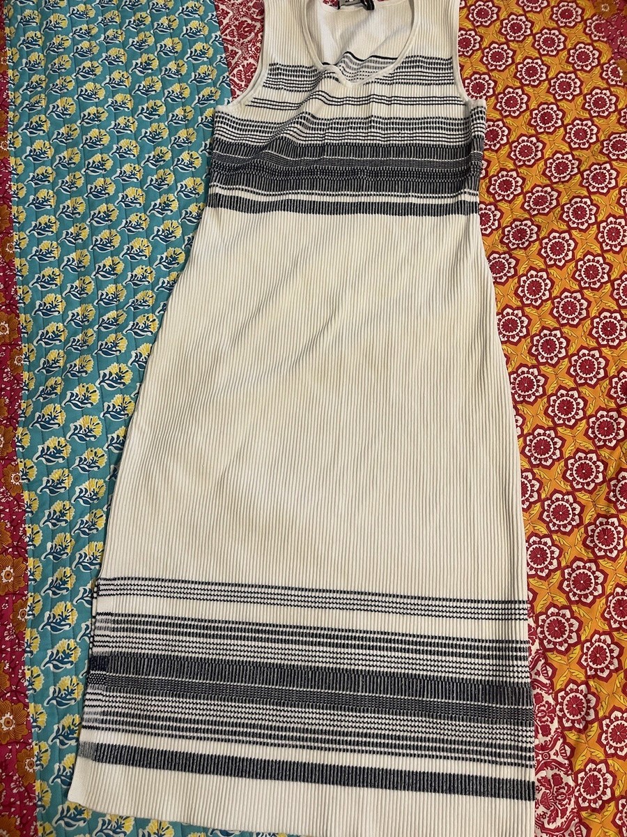 theory ribbed tank dress Theory Reverie Rib Tank Dress Striped Ribbed Knit Midi Maxi Bodycon size L