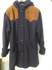 Jofeld Navy Coat/jacket With Leather Trim ~ Wool ~ Hood ~ New