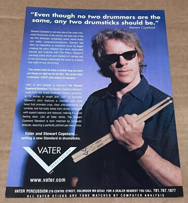 Vater Percussion - Stewart Copeland of The Police - 2001 Print Advertisement